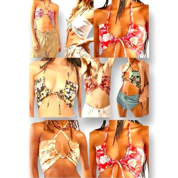 Free People Small convertable bandeau orange & white floral new with tags - Picture 8 of 14